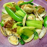 簡単　スナップえんどうと青梗菜とアサリの炒め物